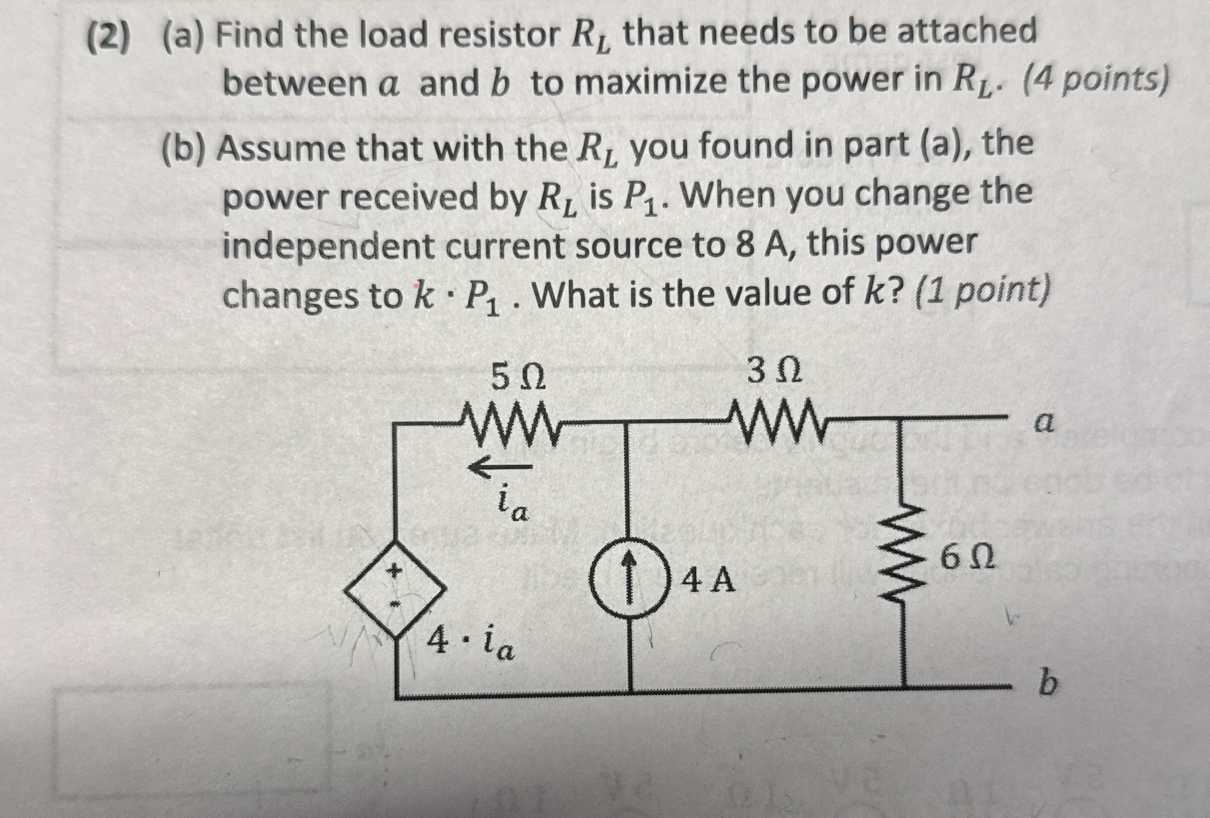 ( 2 ) ( a ) Find the load resistor R L that needs