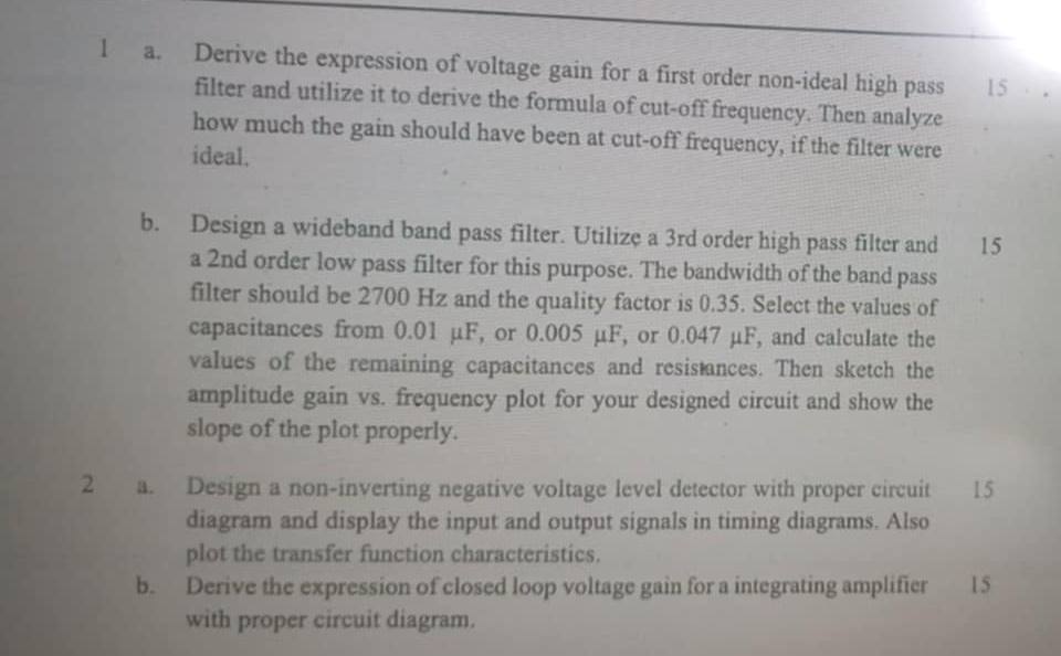 1 a . Derive the expression of voltage gain for a