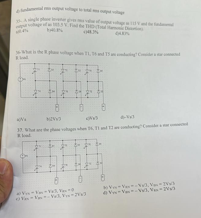 d ) fundamental rms output voltage to total rms