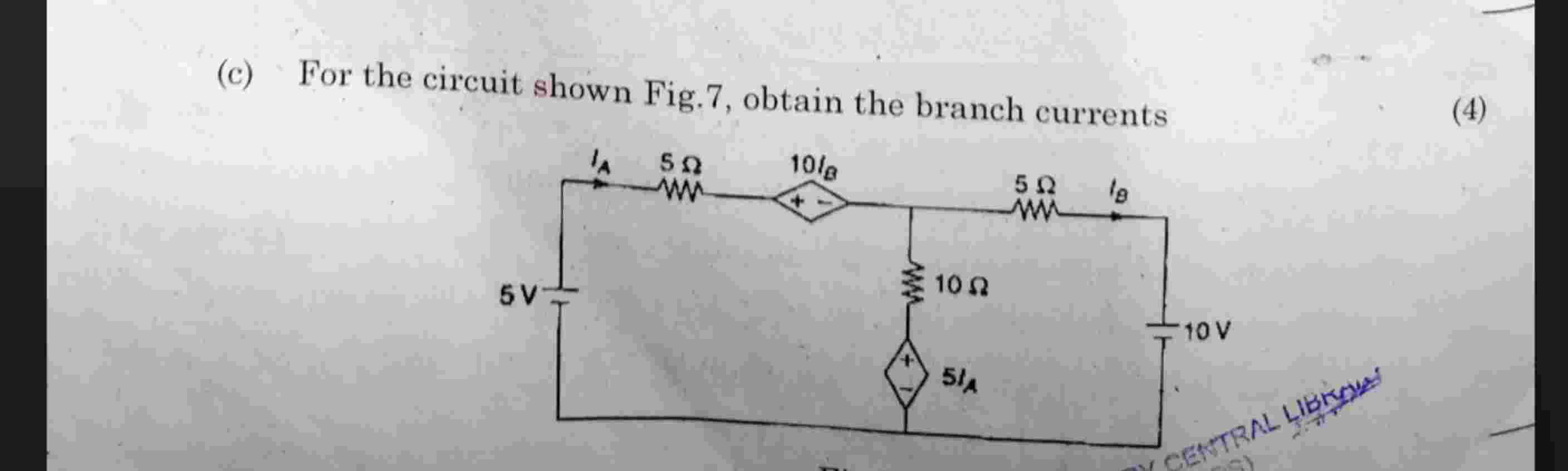 ( c ) For the circuit shown Fig . 7 , obtain the