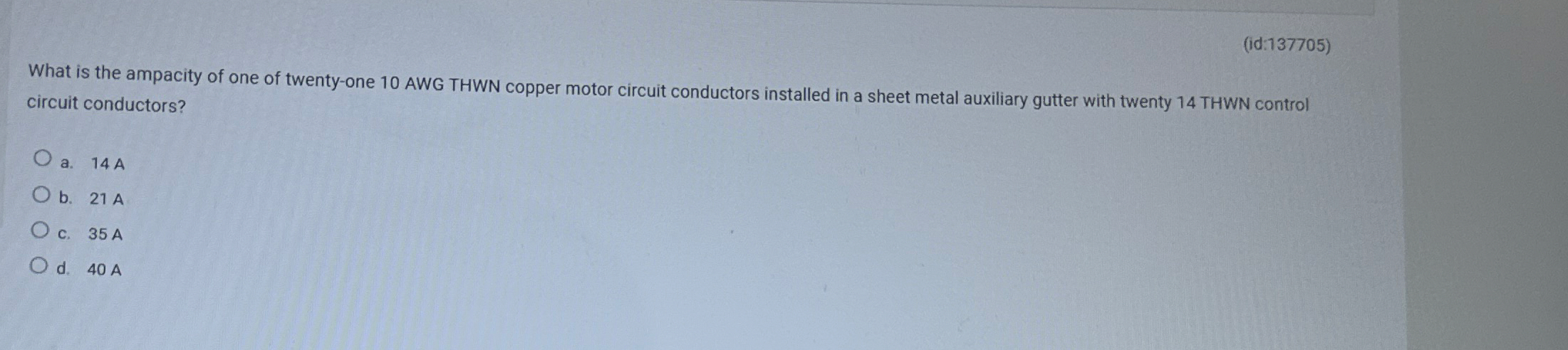( id: 1 3 7 7 0 5 ) What is the ampacity of one