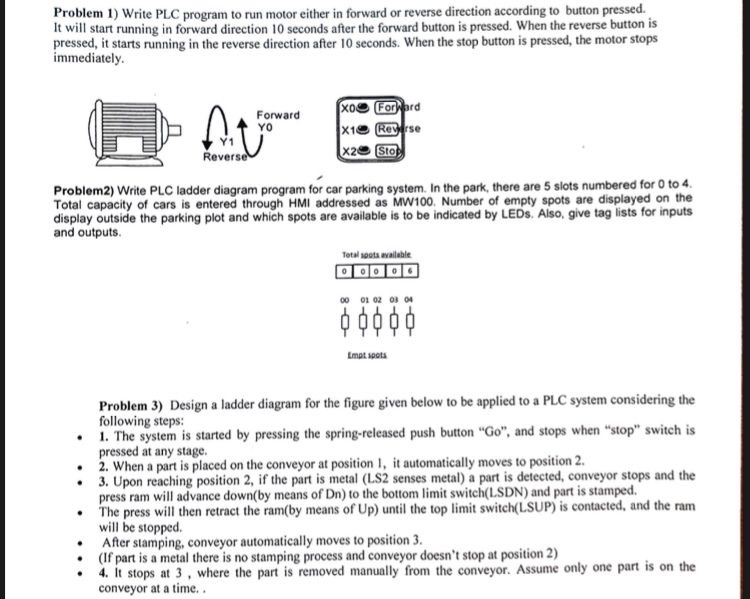 Problem 1 ) Write PLC program to run motor either