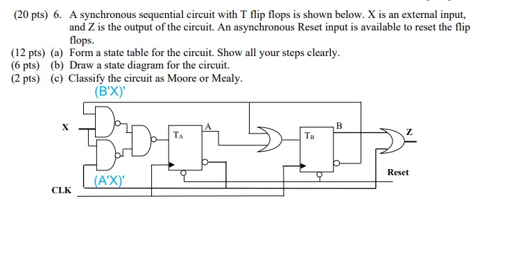 ( 2 0 pts ) 6 . A synchronous sequential circuit