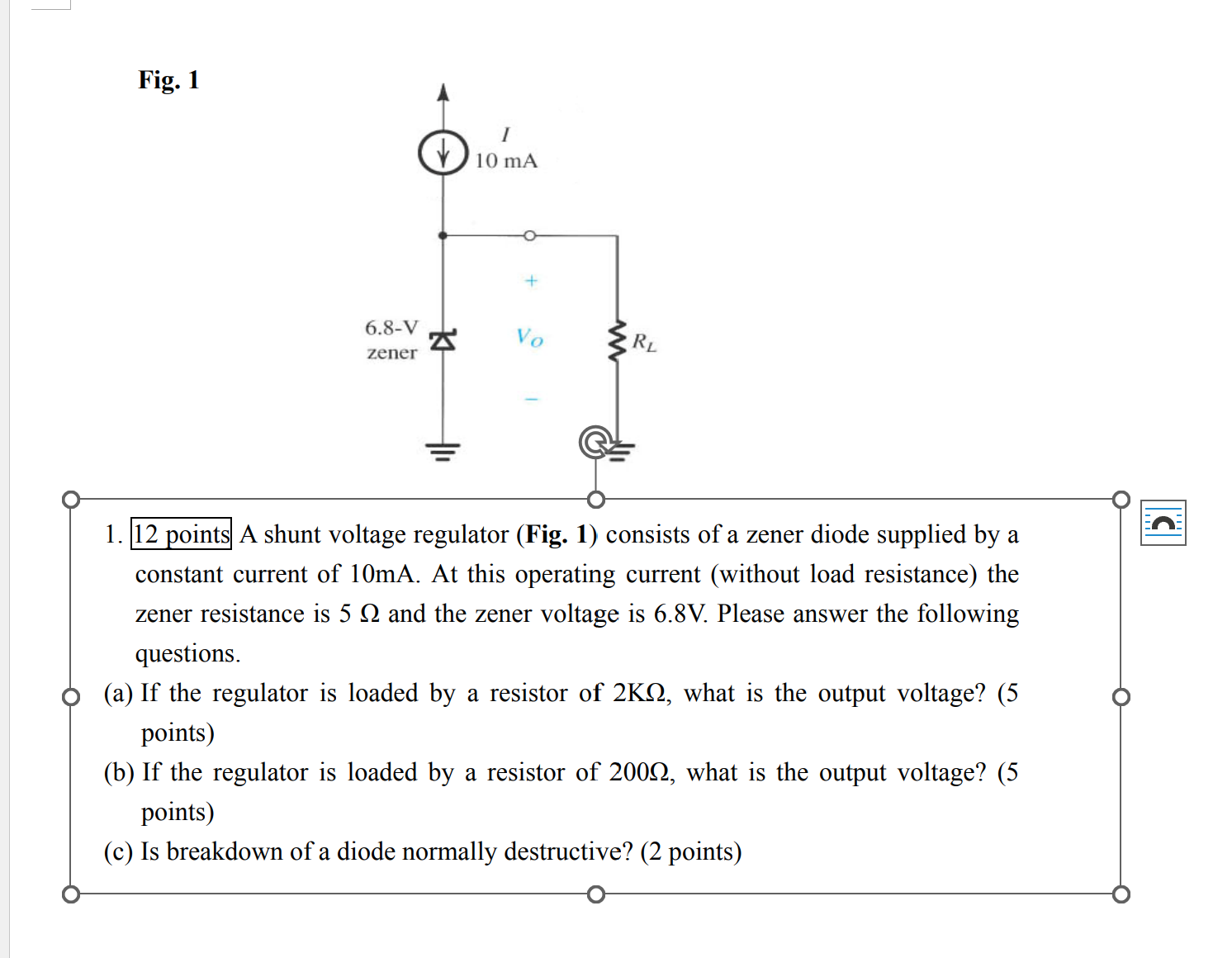 Fig. 1 1 . 1 2 points A shunt voltage regulator (