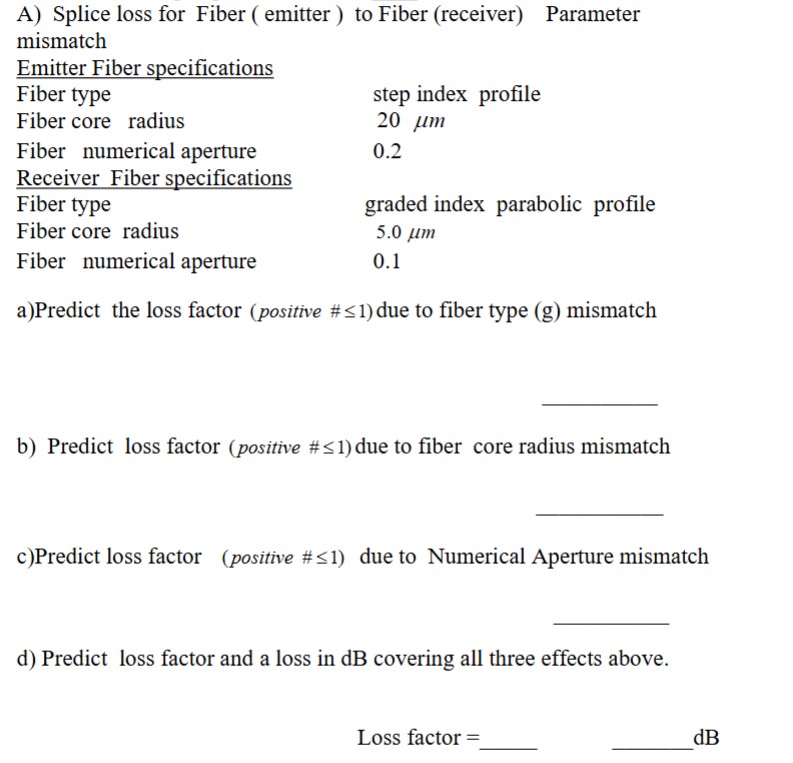 A ) Splice loss for Fiber ( emitter ) to Fiber (