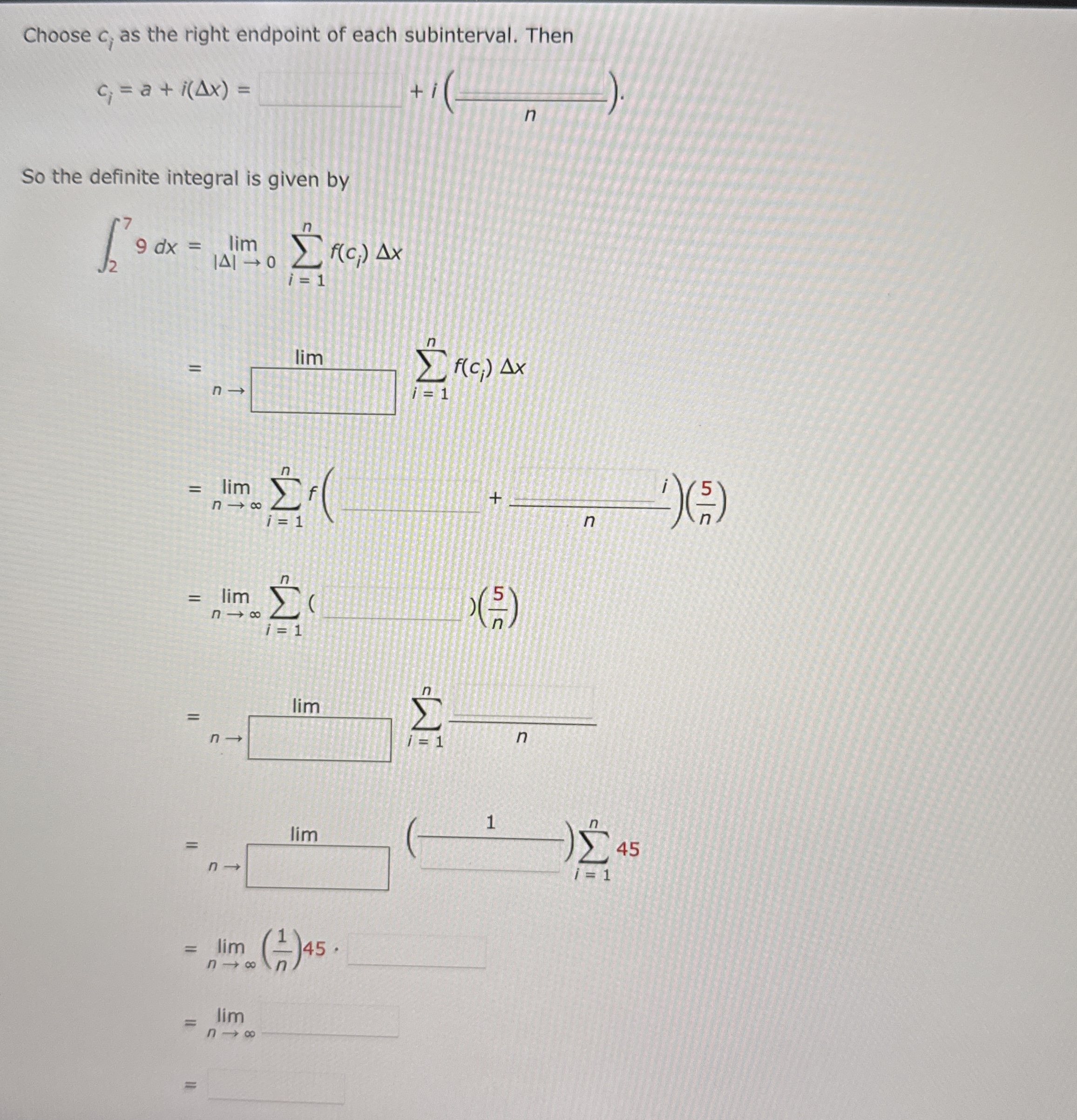 Choose c i as the right endpoint of each