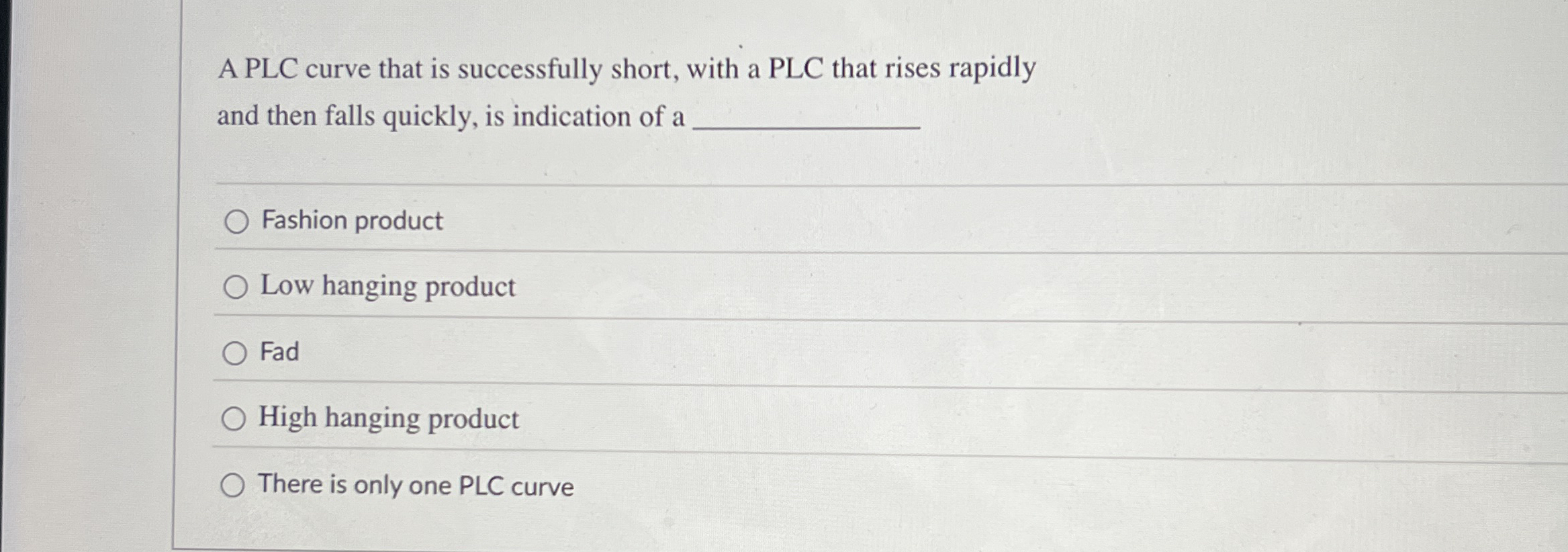 A PLC curve that is successfully short, with a