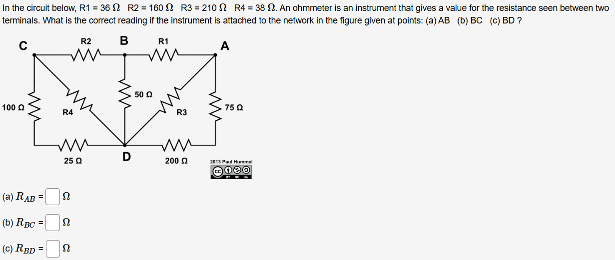 In the circuit below, R 1 = 3 6 \ Omega , R 2 = 1