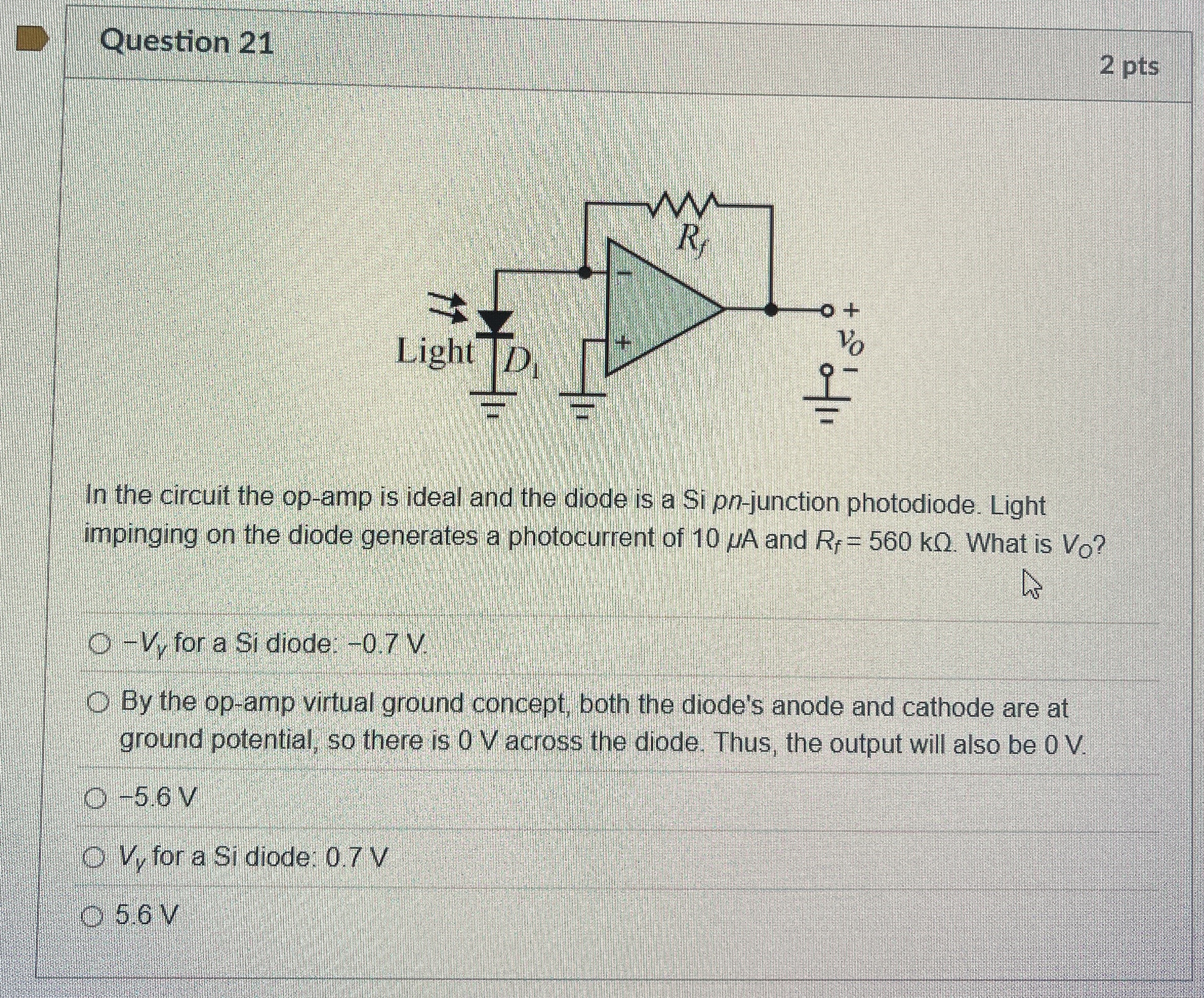 Question 2 1 2 pts In the circuit the op - amp is
