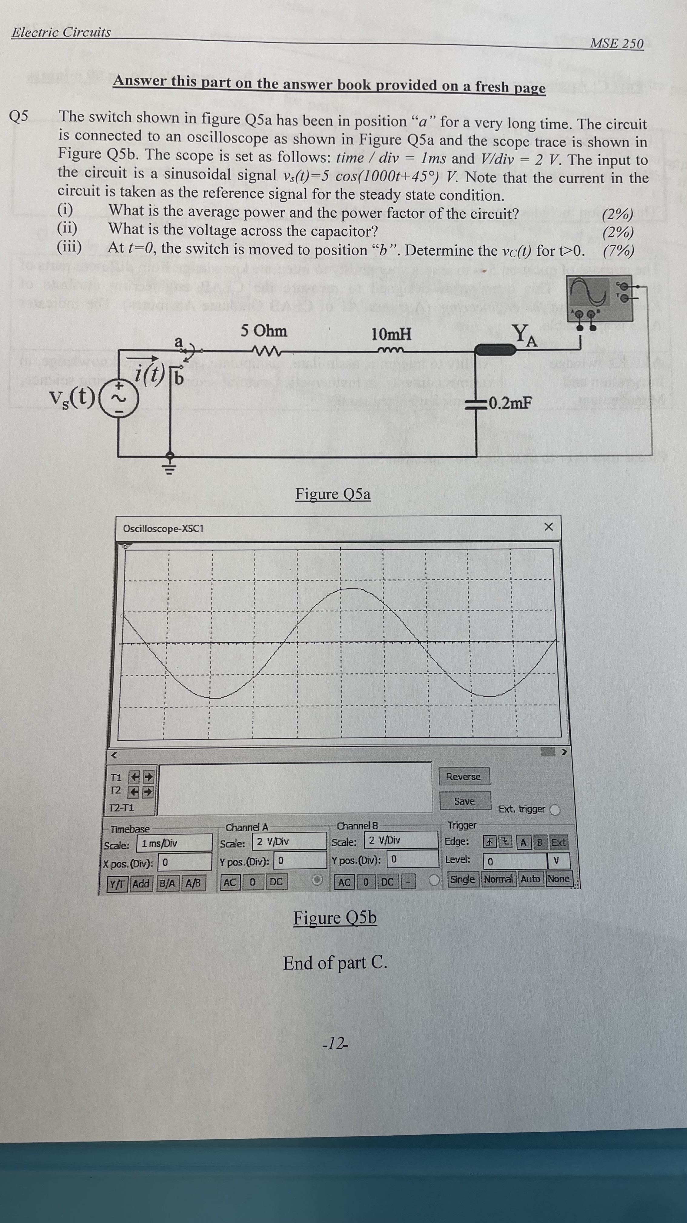 Electric Circuits MSE 2 5 0 Answer this part on