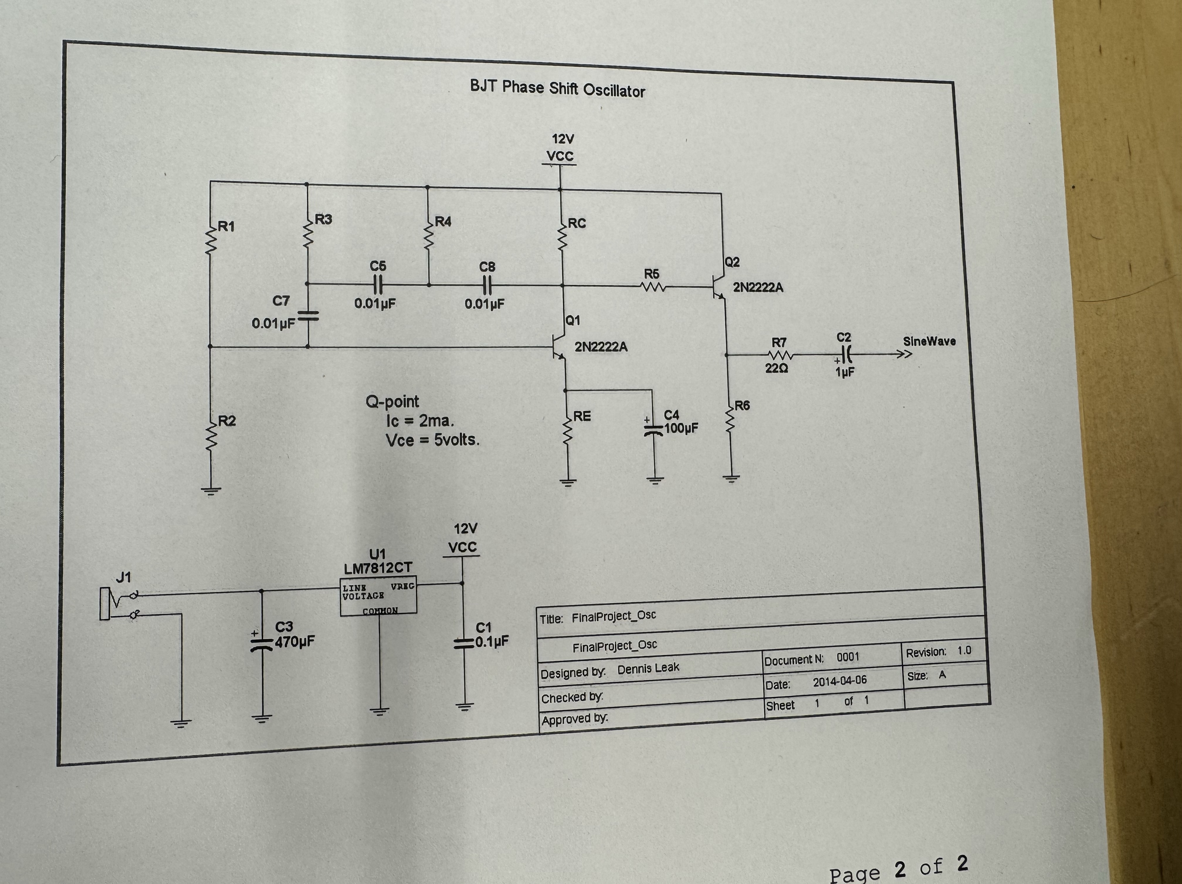 BJT Phase Shift Oscillator 1 . Design the network