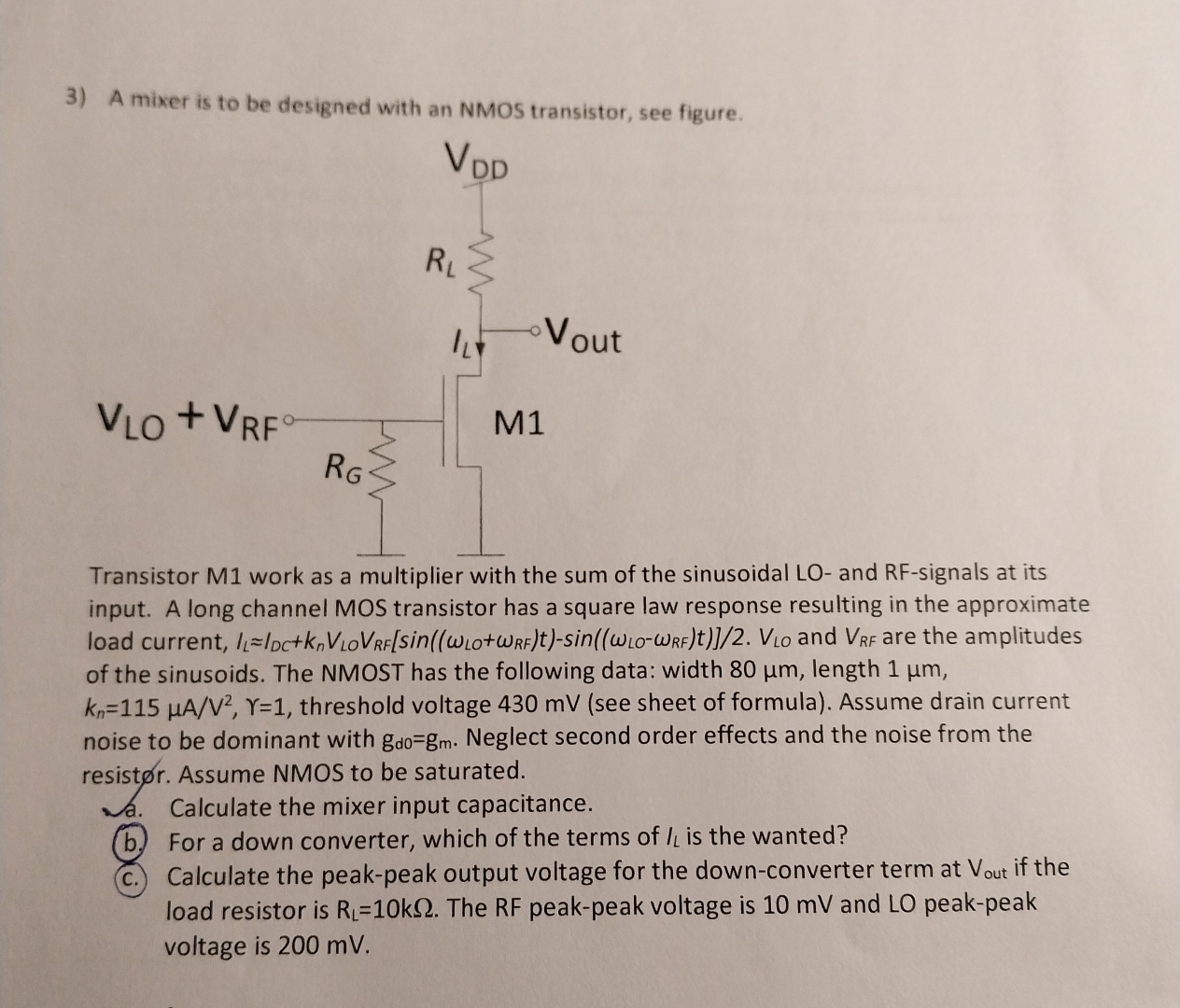 A mixer is to be designed with an NMOS