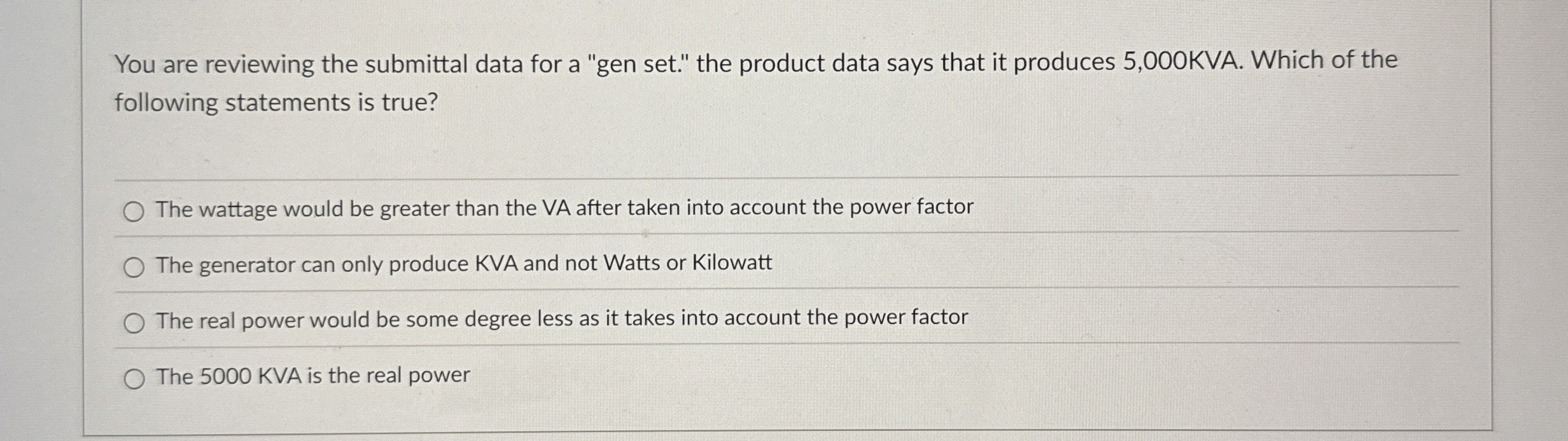 You are reviewing the submittal data for a "gen