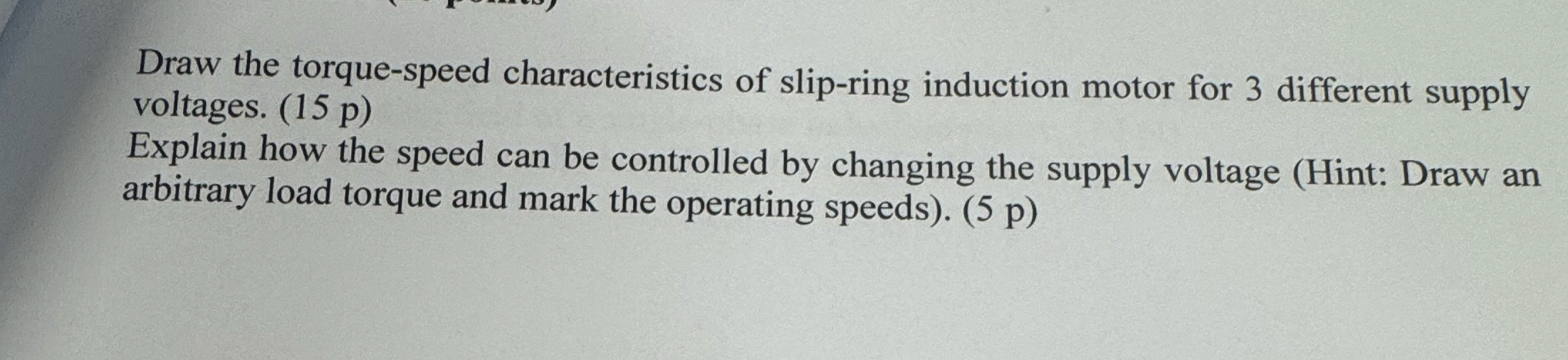 Draw the torque - speed characteristics of slip -
