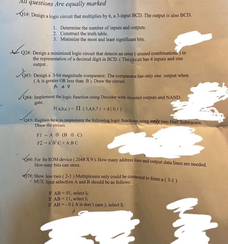 All questions Are equally marked Q 1 #: Design a