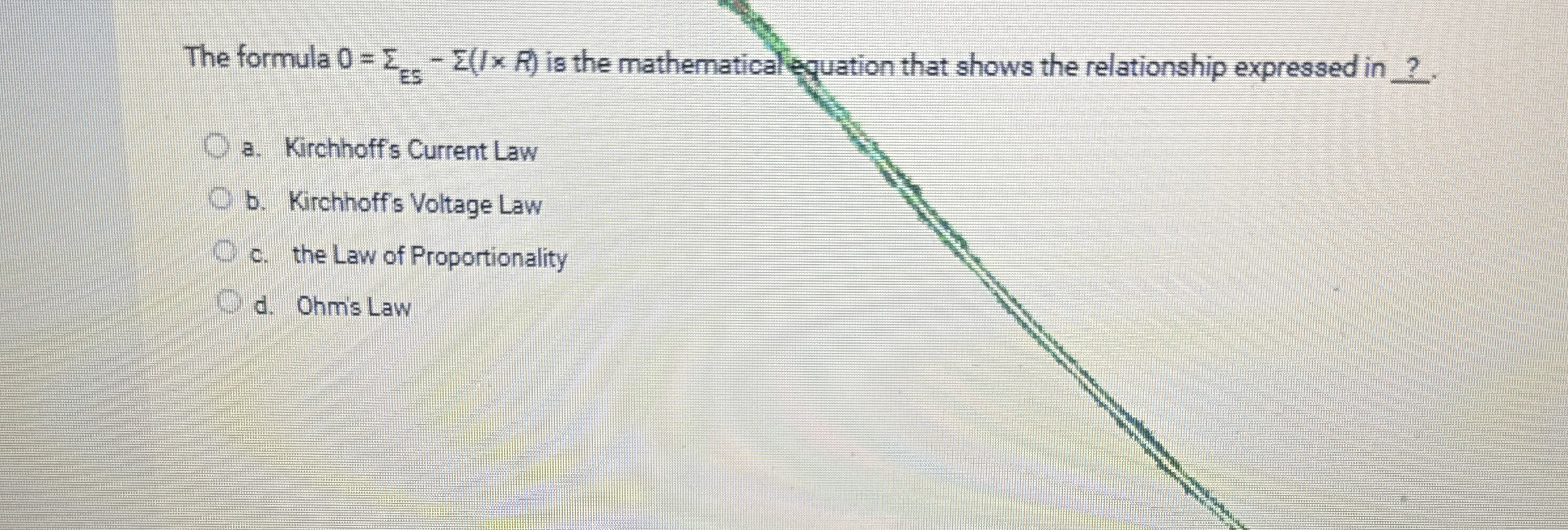 The formula 0 = E S - ( 1 R ) is the