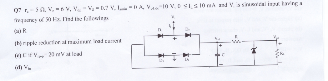Q 7 r z = 5 , V z = 6 V , V z = V = 0 . 7 V , I m