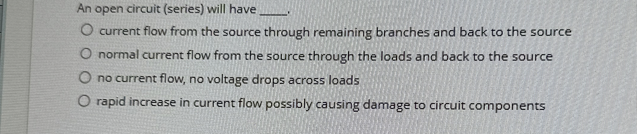 An open circuit ( series ) will have q , current