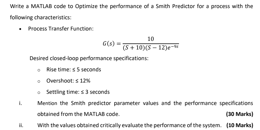 Write a MATLAB code to Optimize the performance
