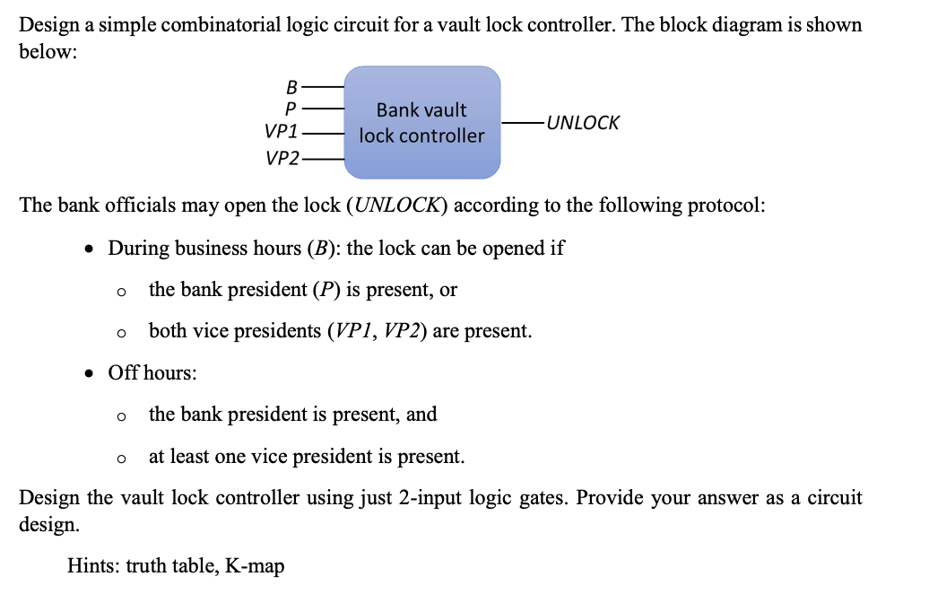 Design a simple combinatorial logic circuit for a