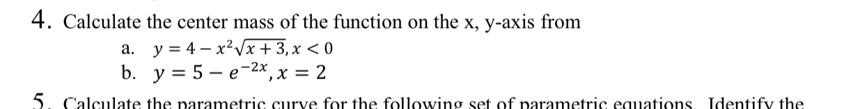 Calculate the center mass of the function on the