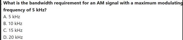 What is the bandwidth requirement for an AM
