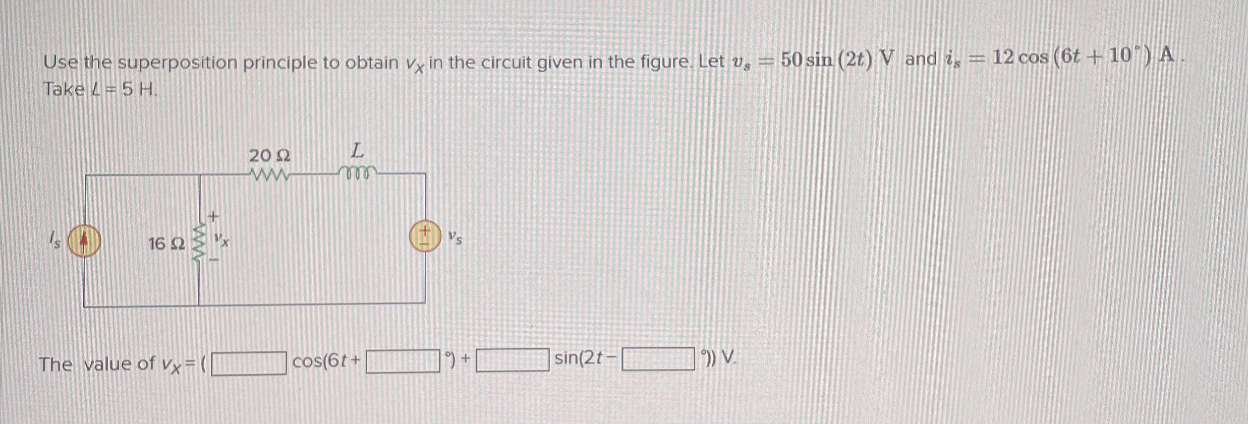 Use the superposition principle to obtain v x in