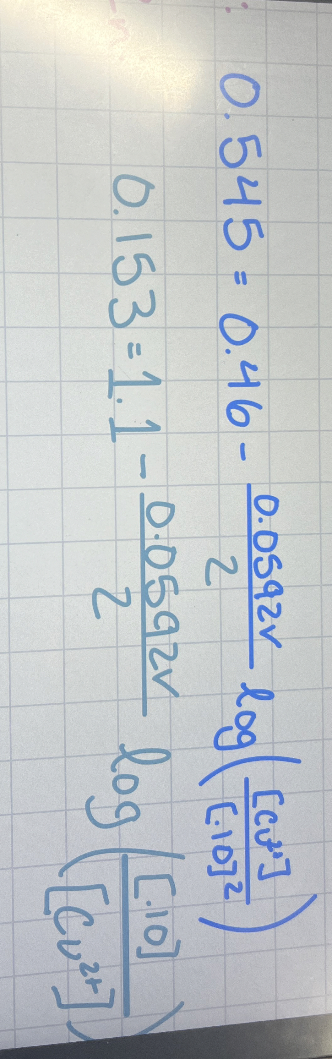 0 . 5 4 5 = 0 . 4 6 - 0 . 0 5 9 2 v 2 l o g ( [ c