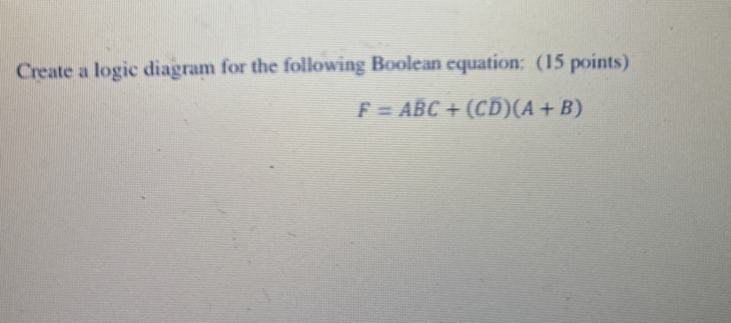 Create a logic diagram for the following Boolean