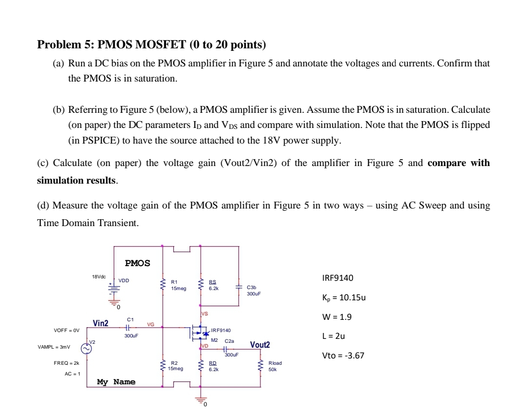 Problem 5 : PMOS MOSFET ( 0 to 2 0 points ) ( a )