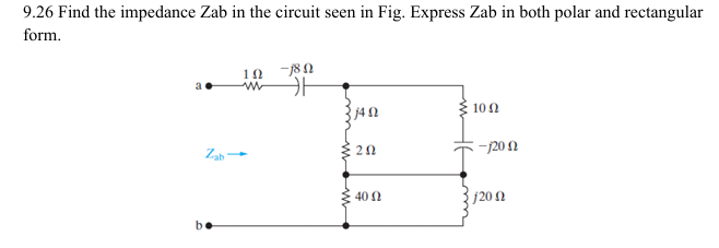 9 . 2 6 Find the impedance Zab in the circuit