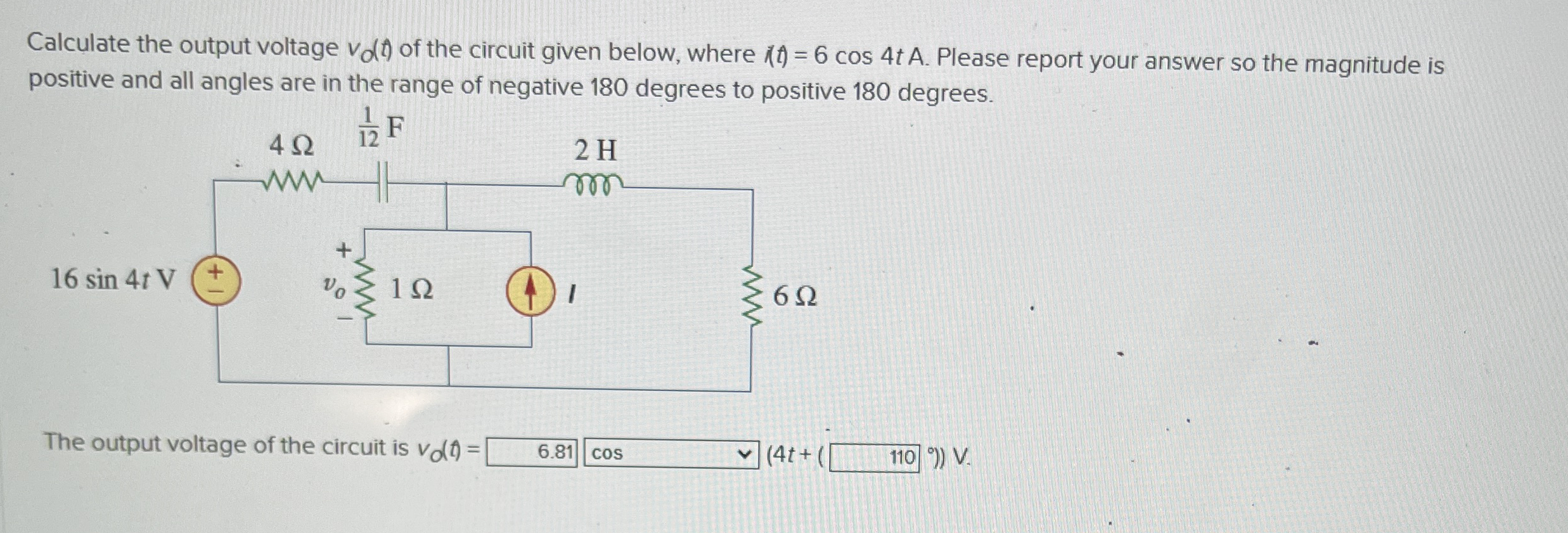 Calculate the output voltage v d ( t ) of the