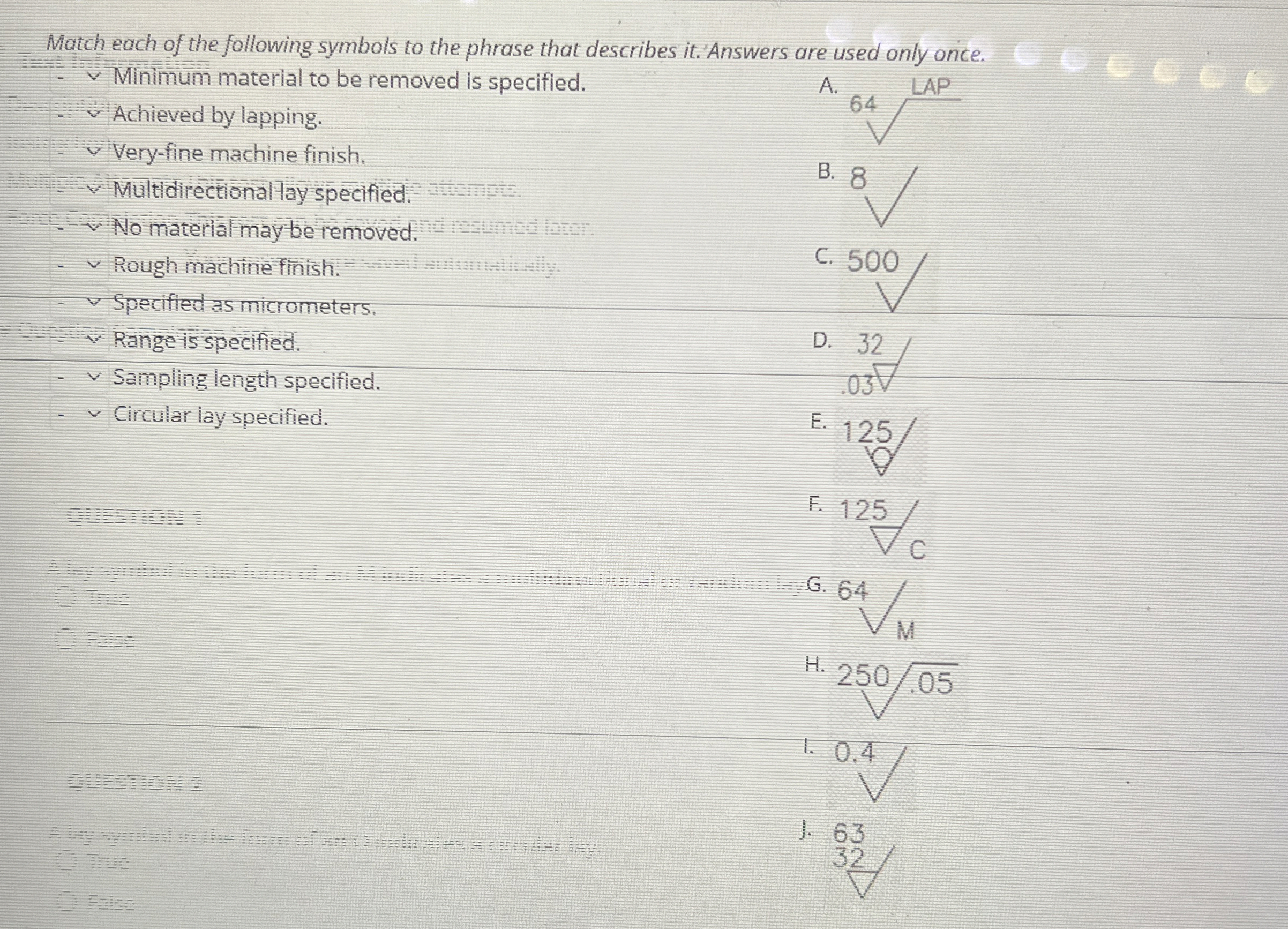 Match each of the following symbols to the phrase