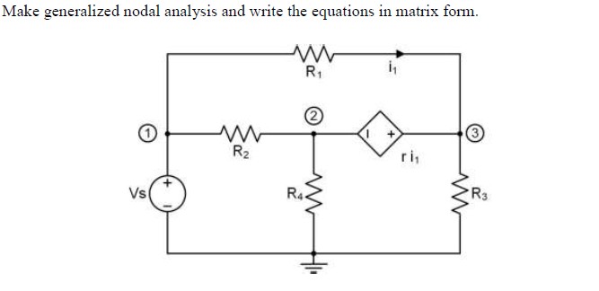 Make generalized nodal analysis and write the