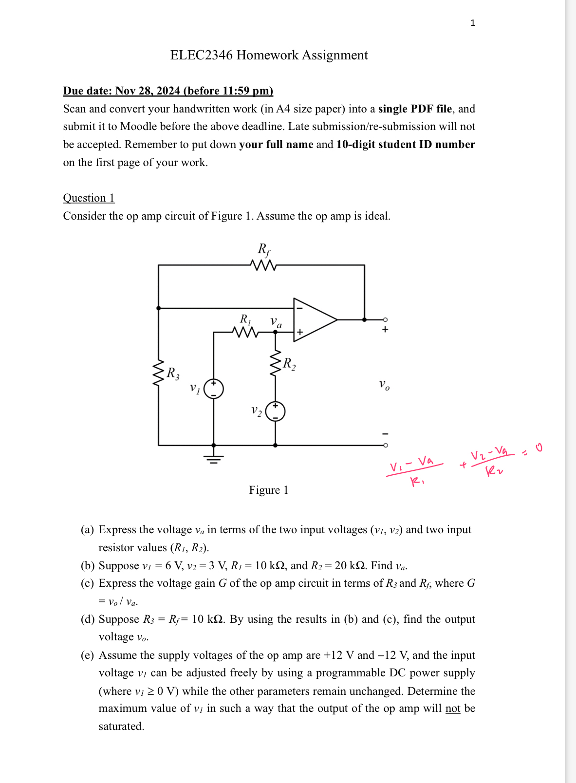 1 ELEC 2 3 4 6 Homework Assignment Due date: Nov