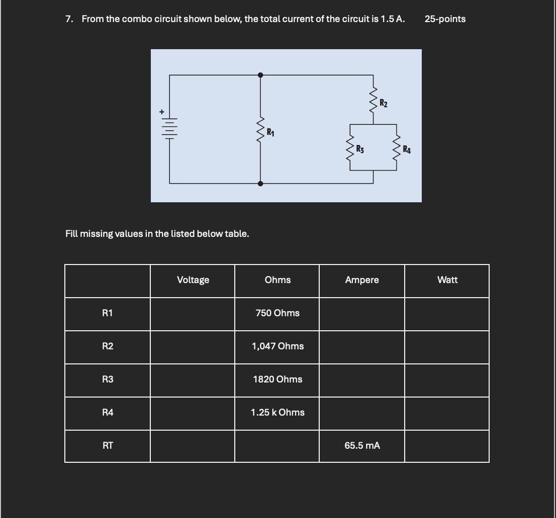 7 . From the combo circuit shown below, the total