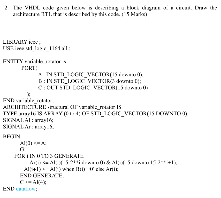 Al ( 0 ) < = A; G: FOR i IN 0 TO 3 GENERATE