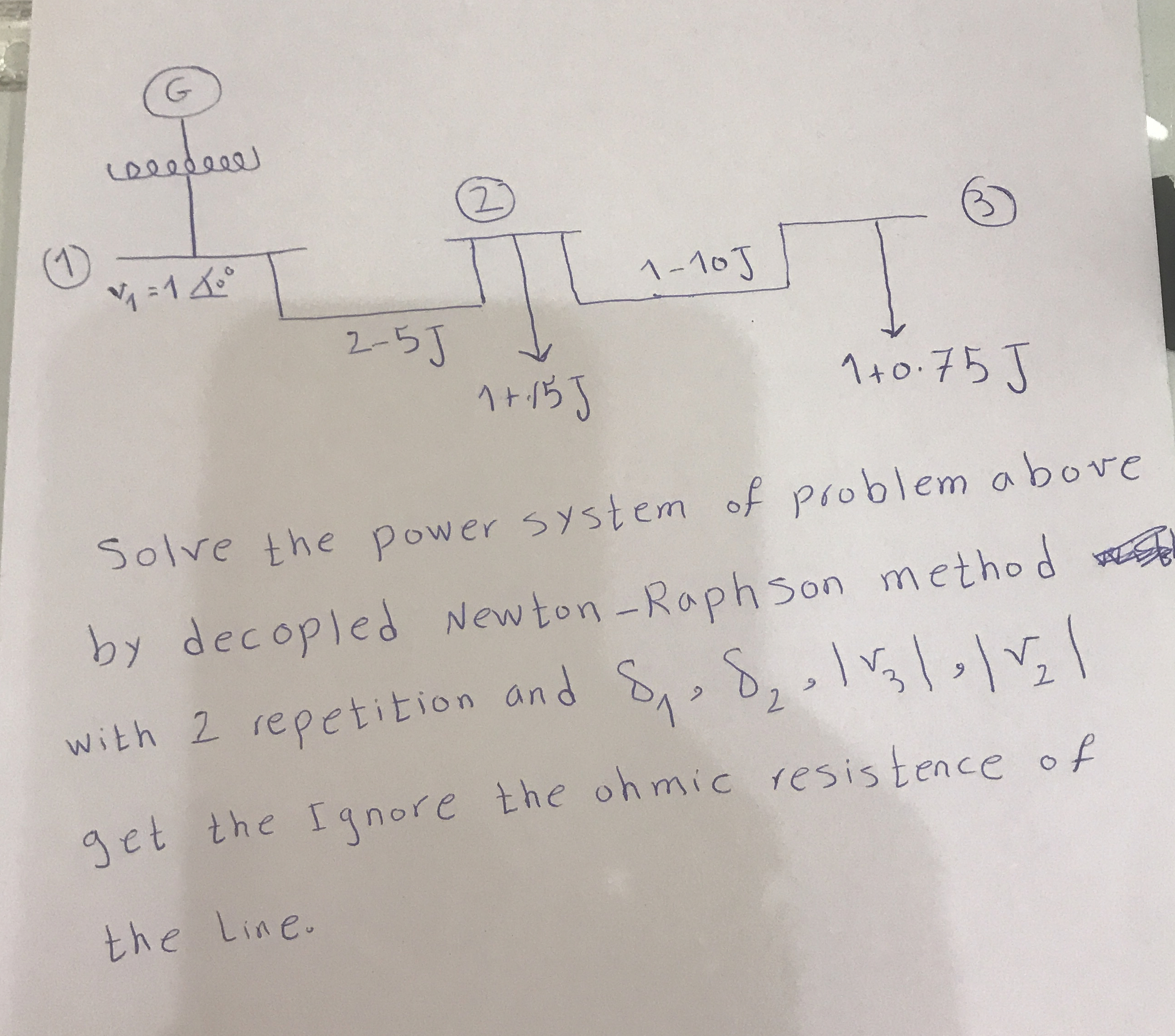 Solve the power system of problem above by