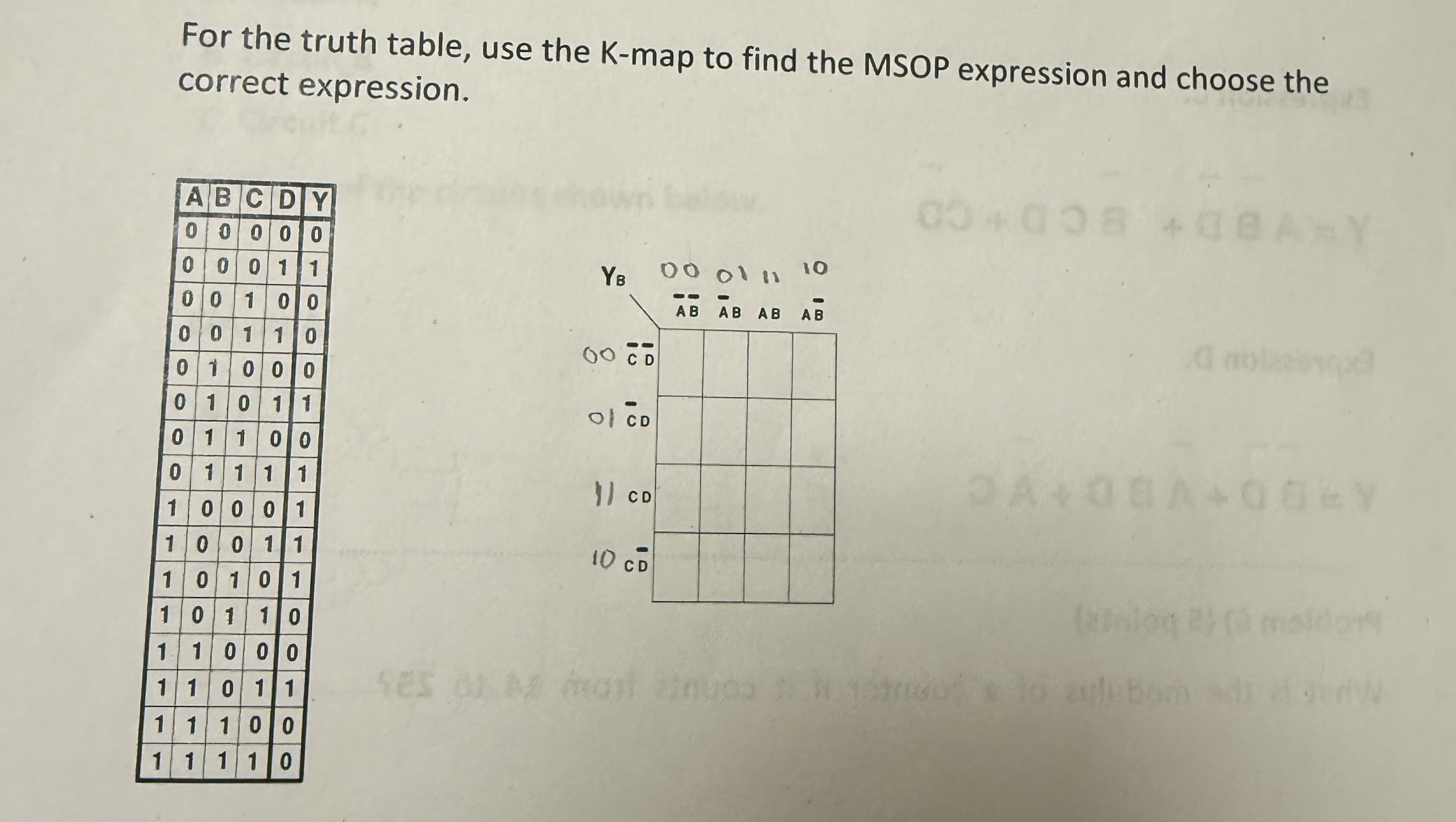 For the truth table, use the K - map to find the