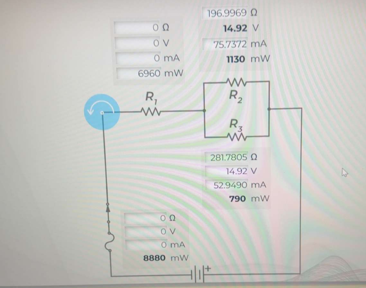 Find ohms, V , mA , and mW for the blank spaces.