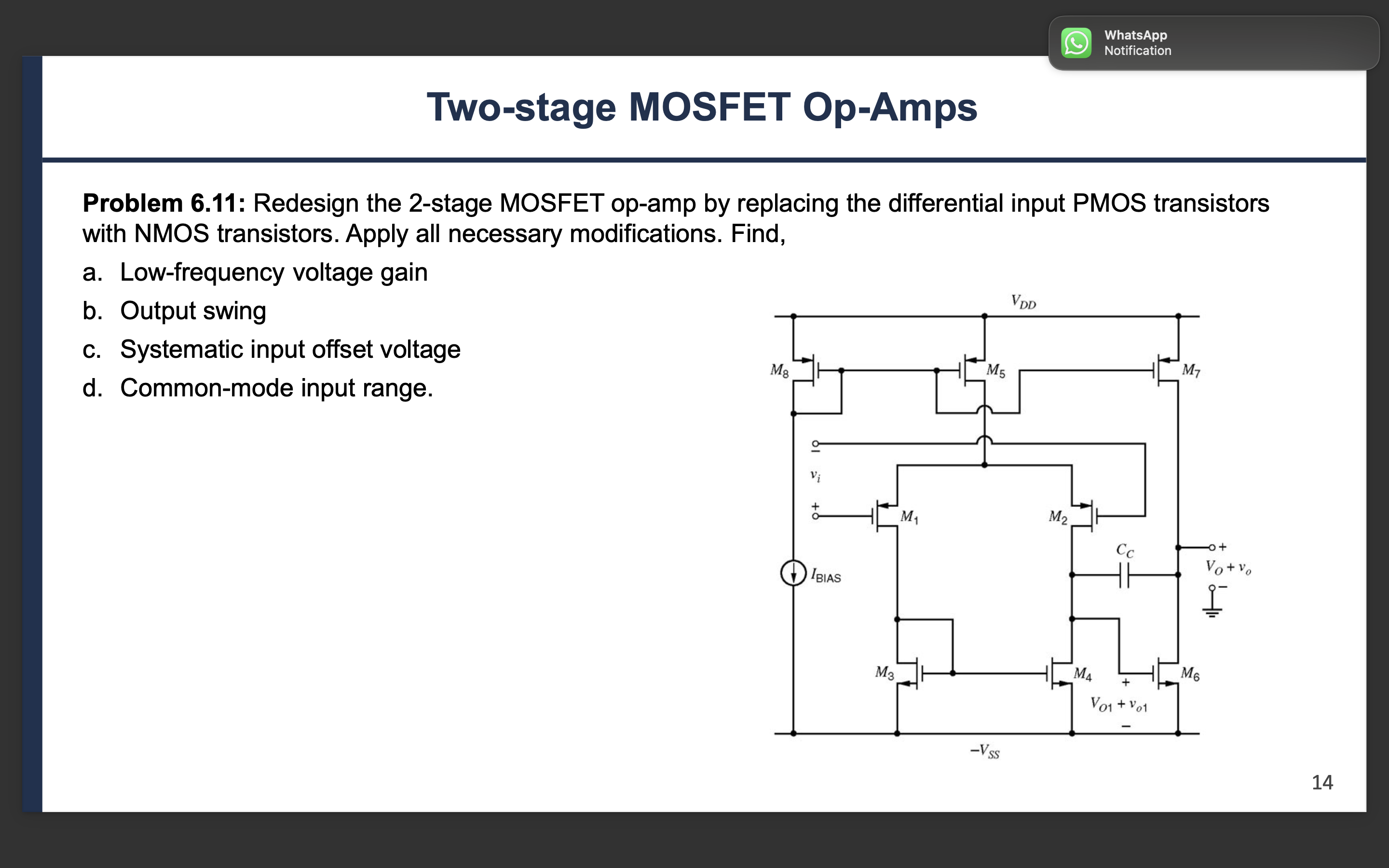 Two - stage MOSFET Op - Amps Problem 6 . 1 1 :