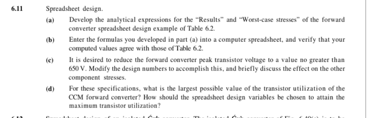 6 . 1 1 Spreadsheet design. ( a ) Develop the