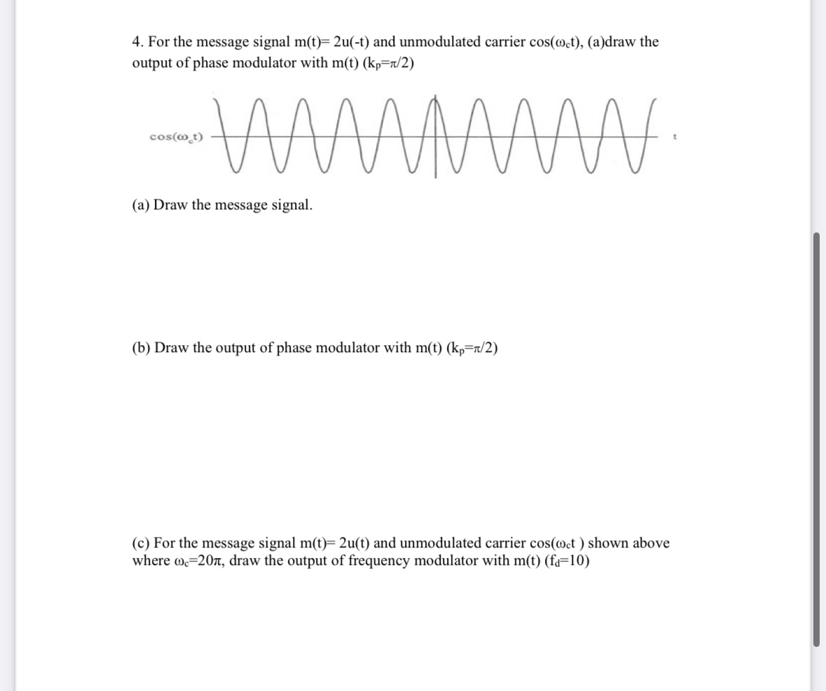For the message signal m ( t ) = 2 u ( - t ) and