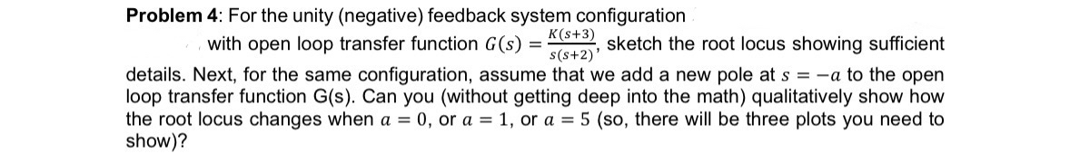 Problem 4 : For the unity ( negative ) feedback