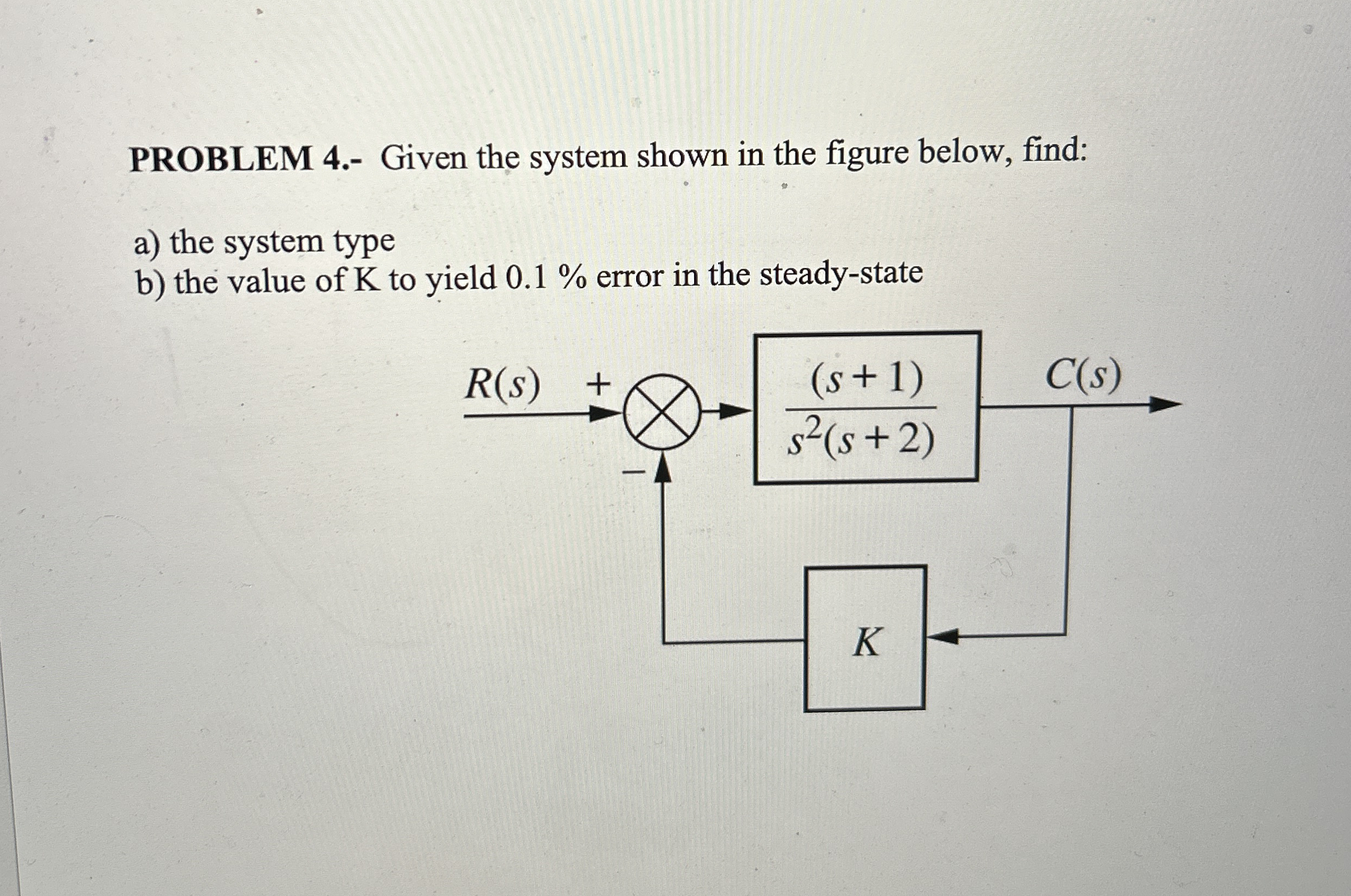 PROBLEM 4 . - Given the system shown in the