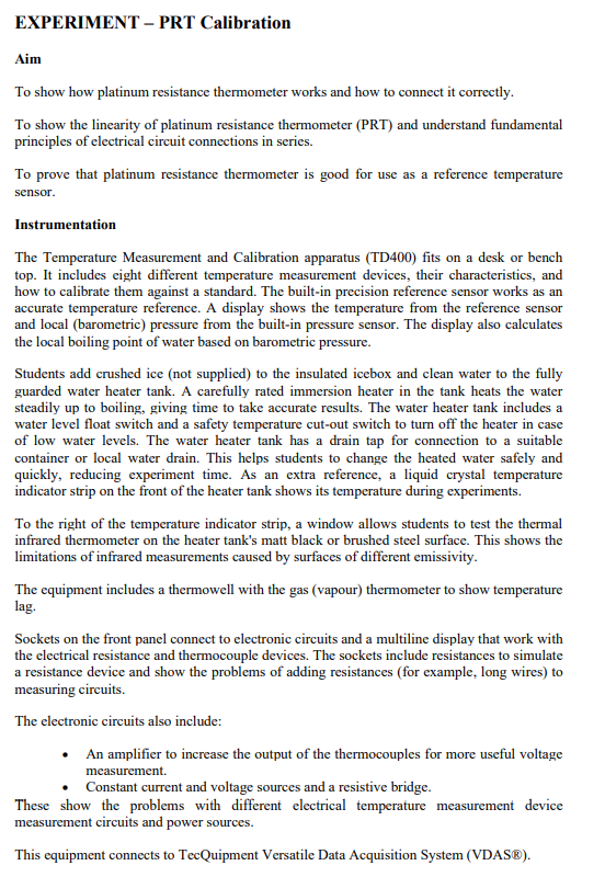 Introduction & Theory: please EXPERIMENT - PRT