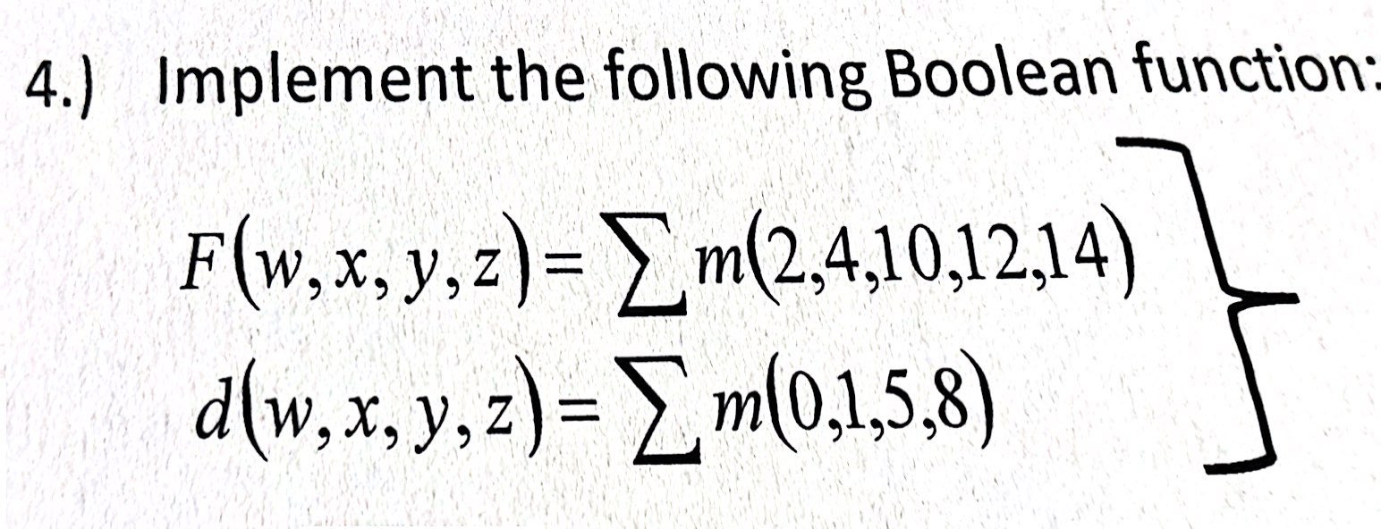 4 . ) Implement the following Boolean function {