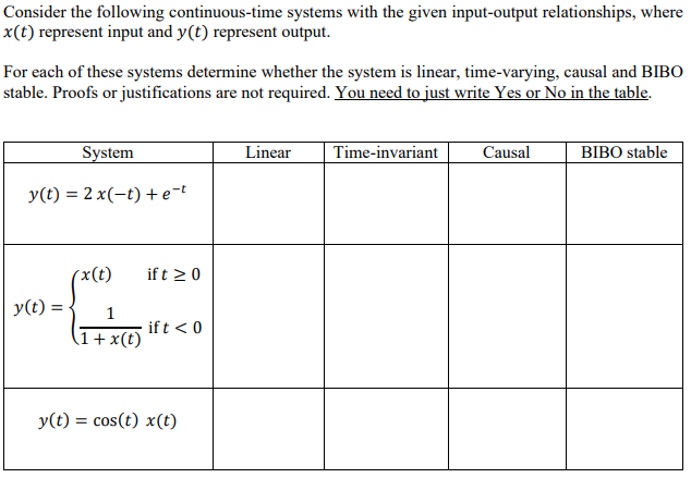 Consider the following continuous - time systems