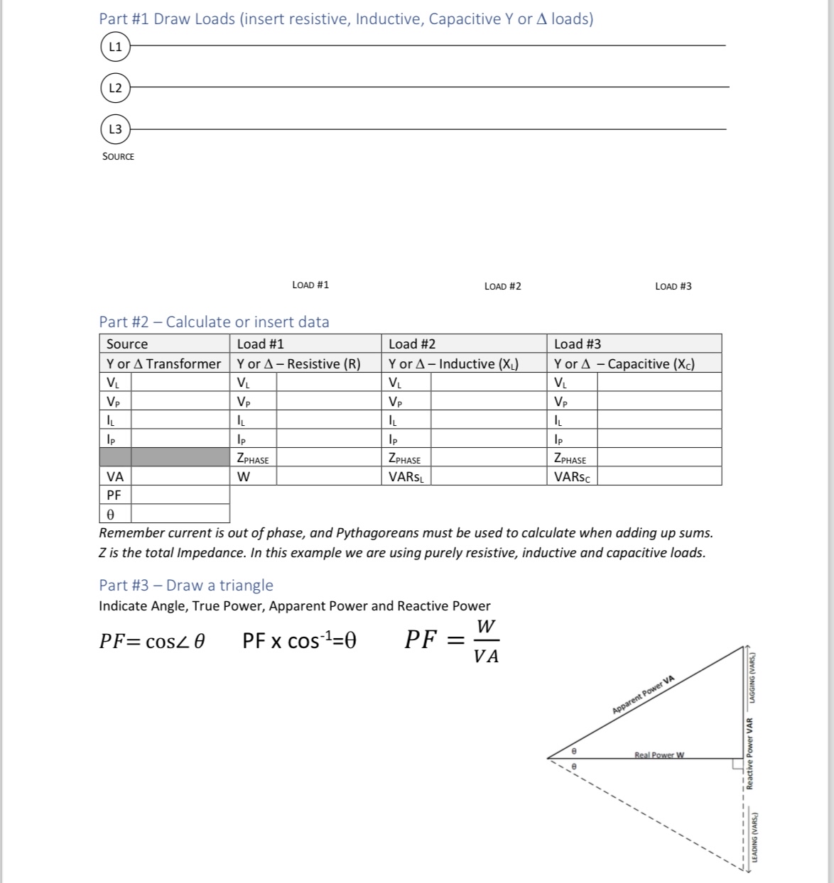 Part # 1 Draw Loads ( insert resistive,