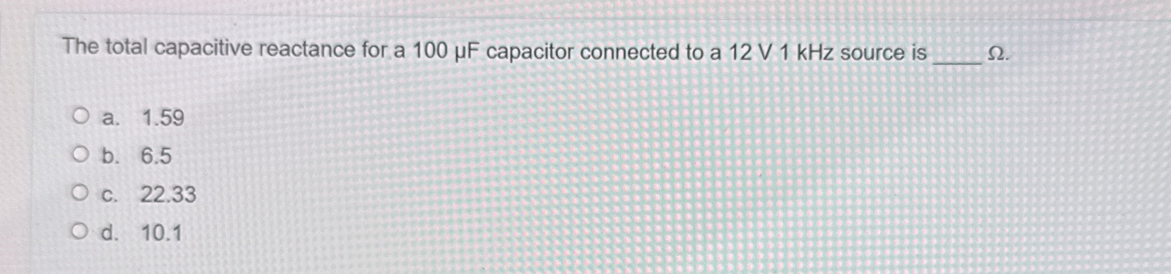 The total capacitive reactance for a 1 0 0 F